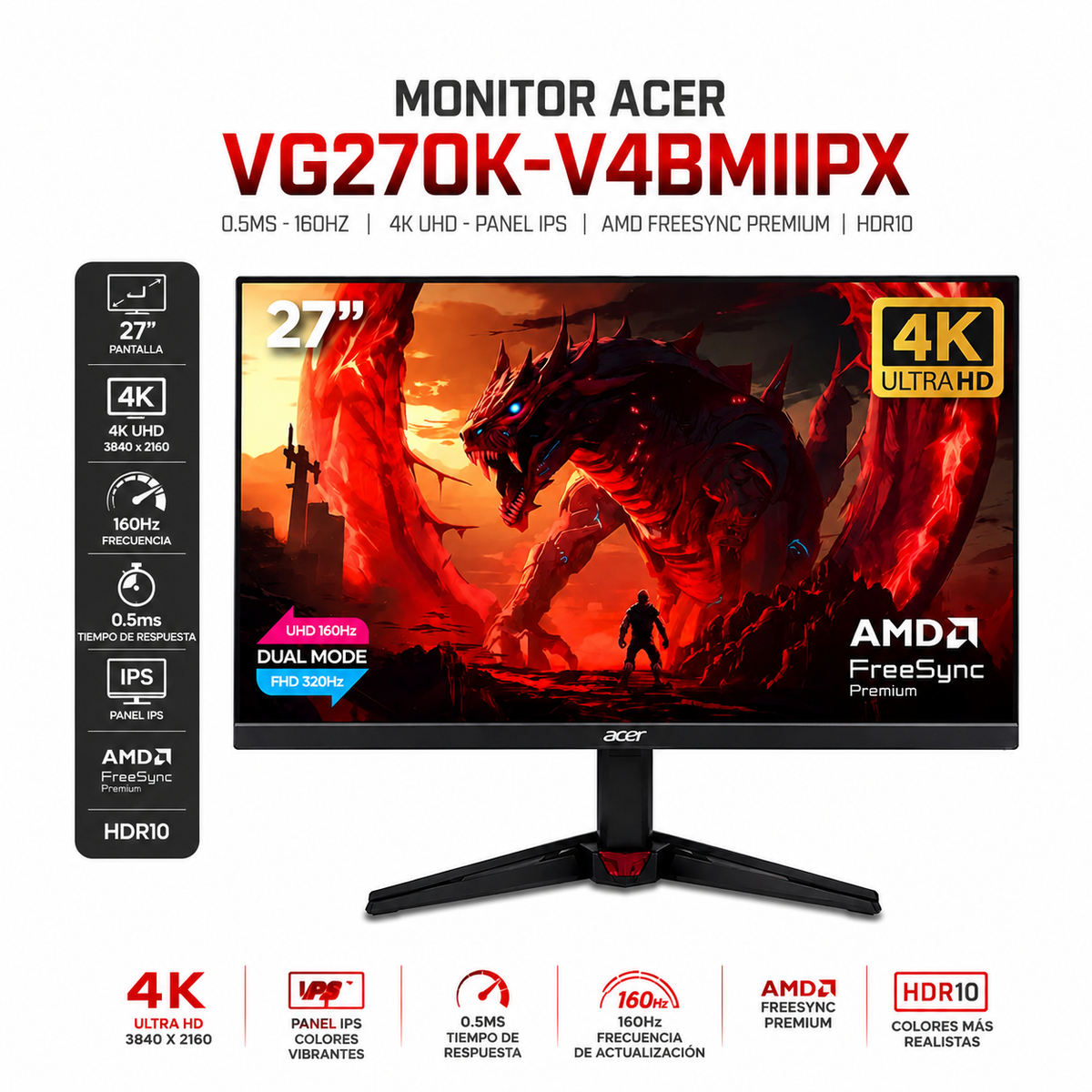 MONITOR ACER 27" / 0.5MS - 160HZ / 4K UHD - PANEL IPS