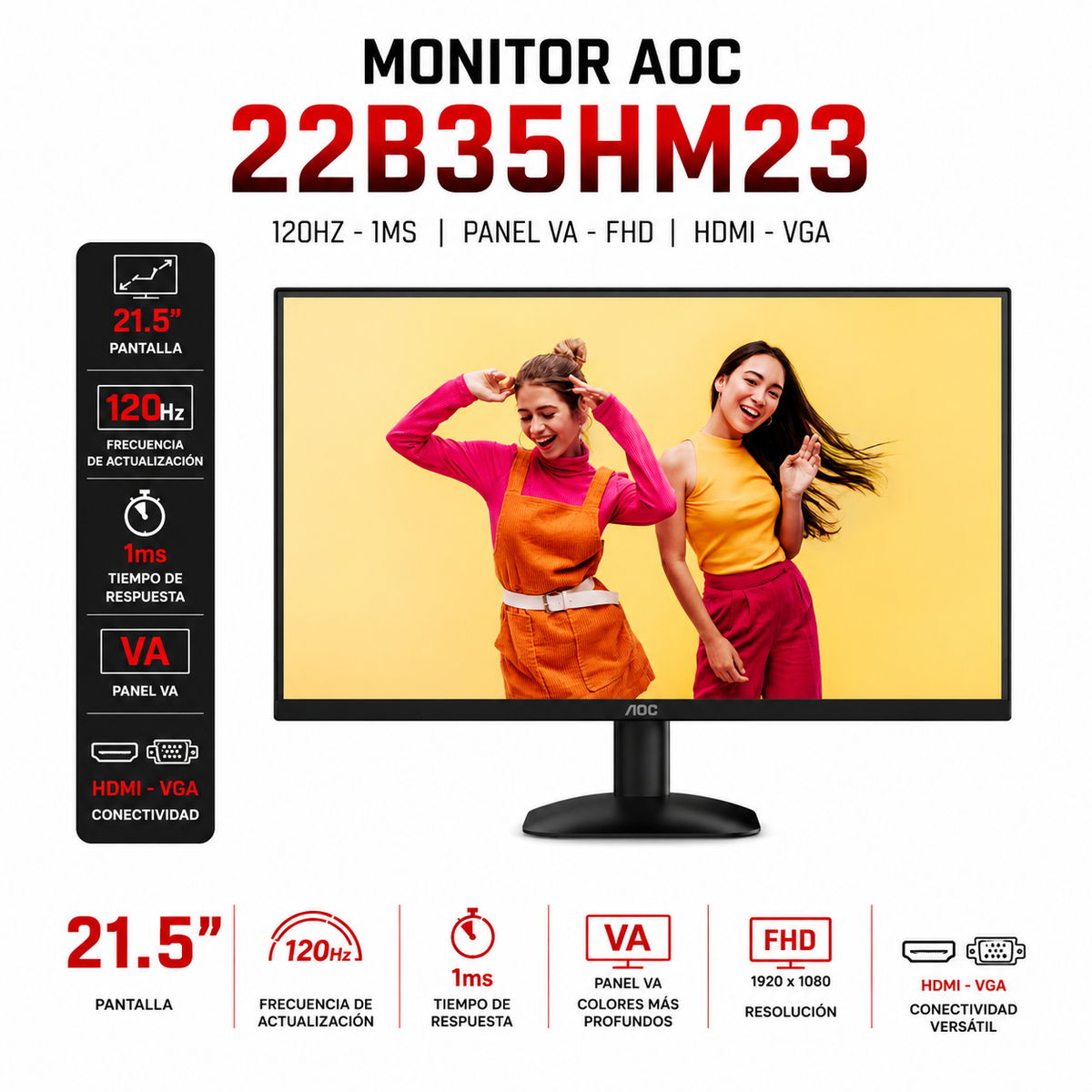 MONITOR AOC 21.5" / 120HZ - 1MS / PANEL VA- FHD
