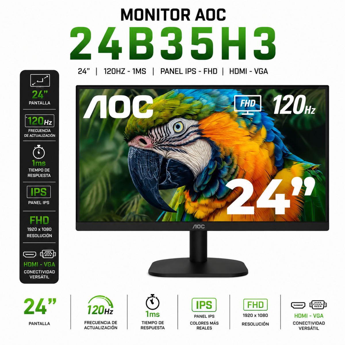 MONITOR AOC 24" / 120HZ - 1MS / PANEL IPS - FHD