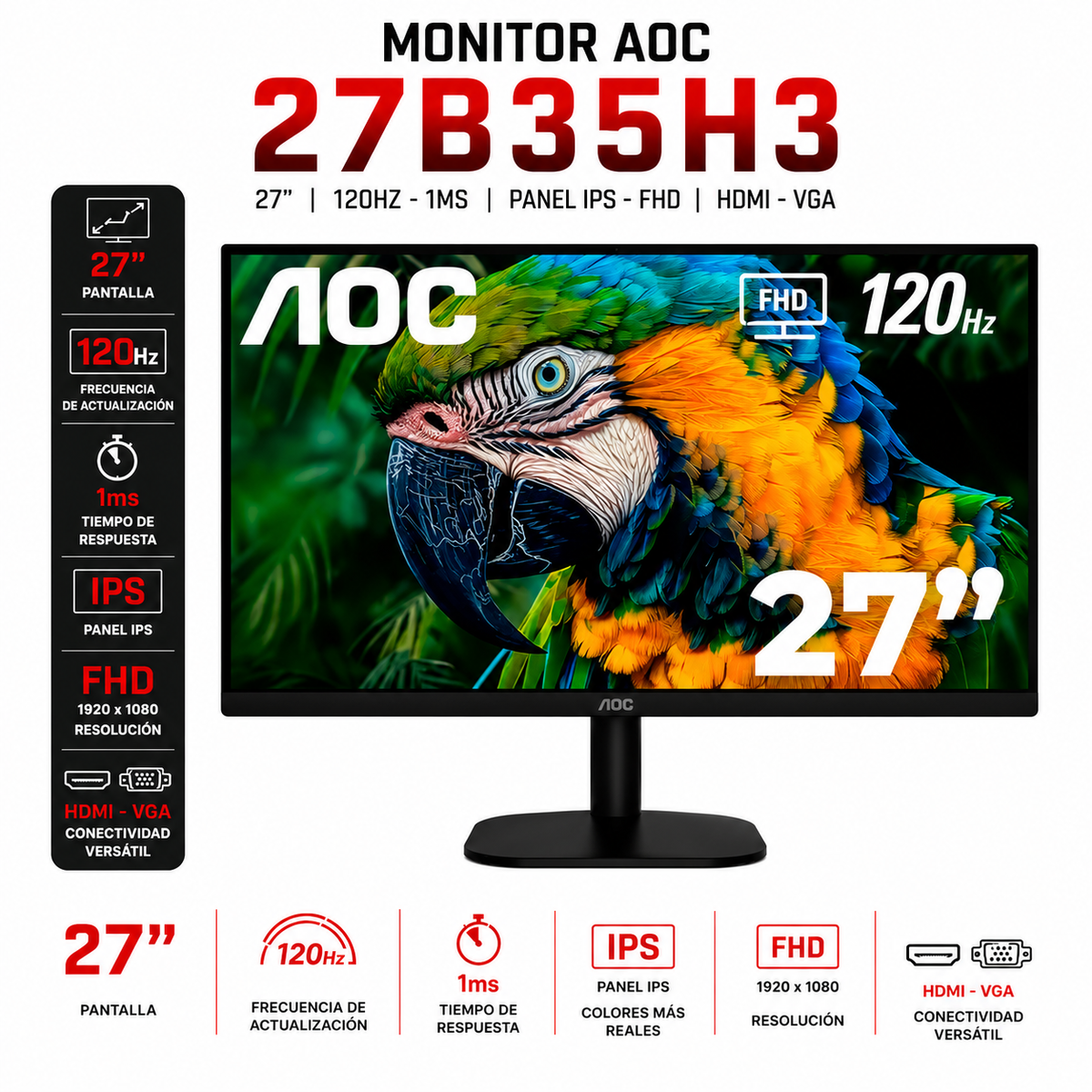 MONITOR AOC 27" / 120HZ - 1MS / PANEL IPS - FHD